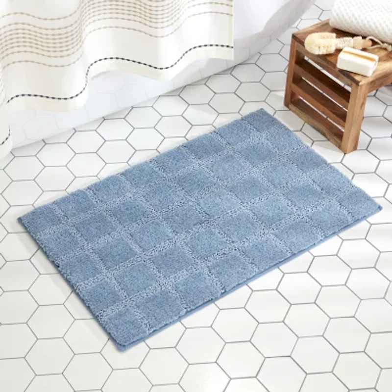 Town And Country Windowpane Blue Bath Rug