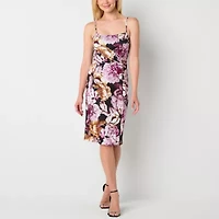 Maia Floral Womens Sleeveless Midi Sheath Dress
