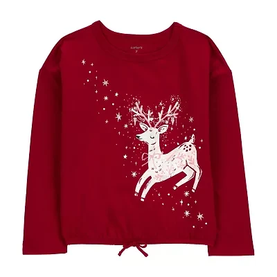 Carter's Little & Big Kid Girls Round Neck Long Sleeve Regular Fit Graphic T-Shirt