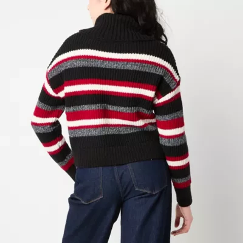 by&by Juniors Womens Cowl Neck Long Sleeve Striped Pullover Sweater