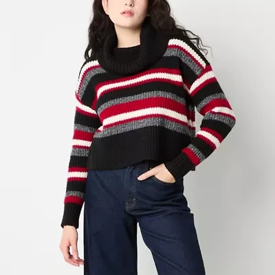 by&by Juniors Womens Cowl Neck Long Sleeve Striped Pullover Sweater