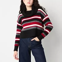 by&by Juniors Womens Cowl Neck Long Sleeve Striped Pullover Sweater