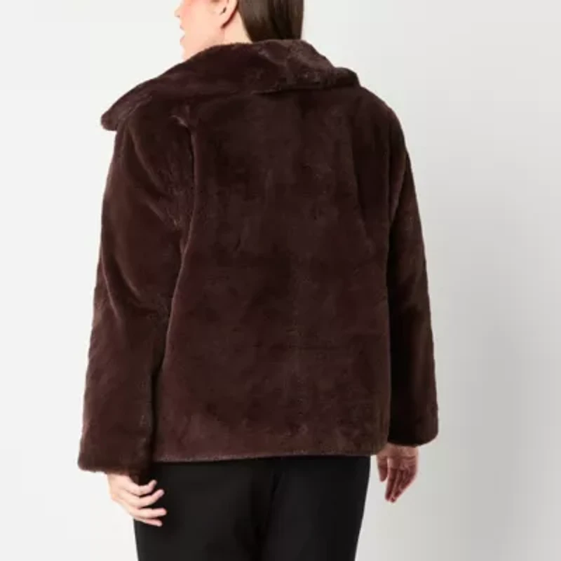 Liz Claiborne Womens Faux Fur Midweight Plus Coat