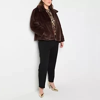 Liz Claiborne Womens Faux Fur Midweight Plus Coat
