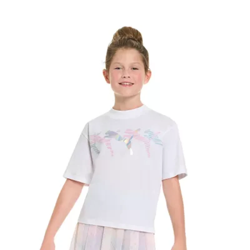 PUMA Big Kid Girls Crew Neck Short Sleeve Boxy Fit Graphic T-Shirt