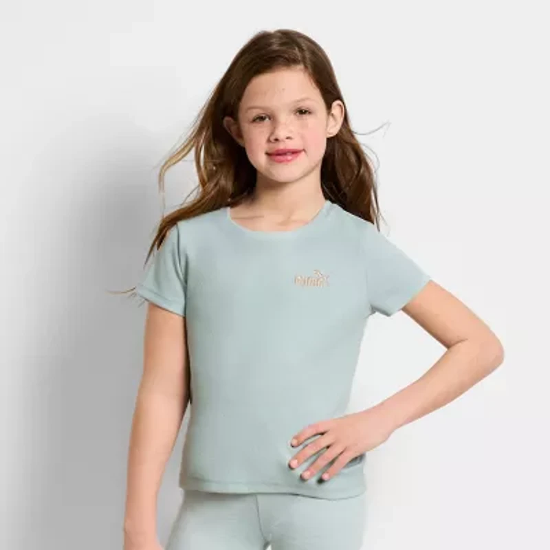 PUMA Rib Big Kid Girls Crew Neck Short Sleeve Embroidered Active T-Shirt