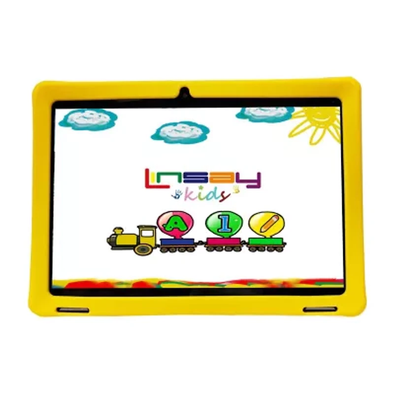LINSAY® 10.1 Octa Core 128Gb Android 15 Tablet Kids Yellow Back Case