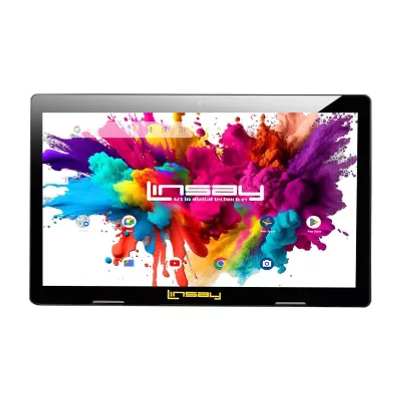 LINSAY® 10.1 Octa Core 128Gb Android 15 Tablet Golden Keyboard