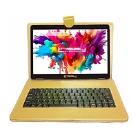 LINSAY® 10.1 Octa Core 128Gb Android 15 Tablet Golden Keyboard