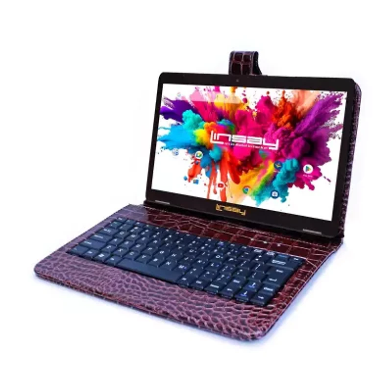 LINSAY® 10.1 Octa Core 128Gb Android 15 Tablet Croc Keyboard