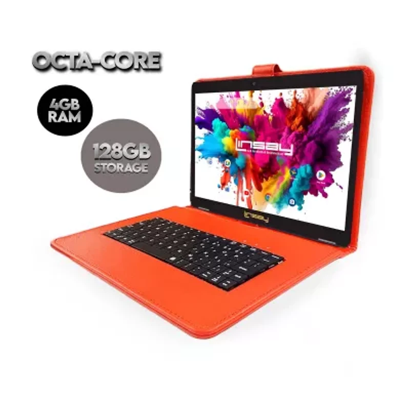 LINSAY® 10.1 Octa Core 128Gb Android 15 Tablet Red Keyboard