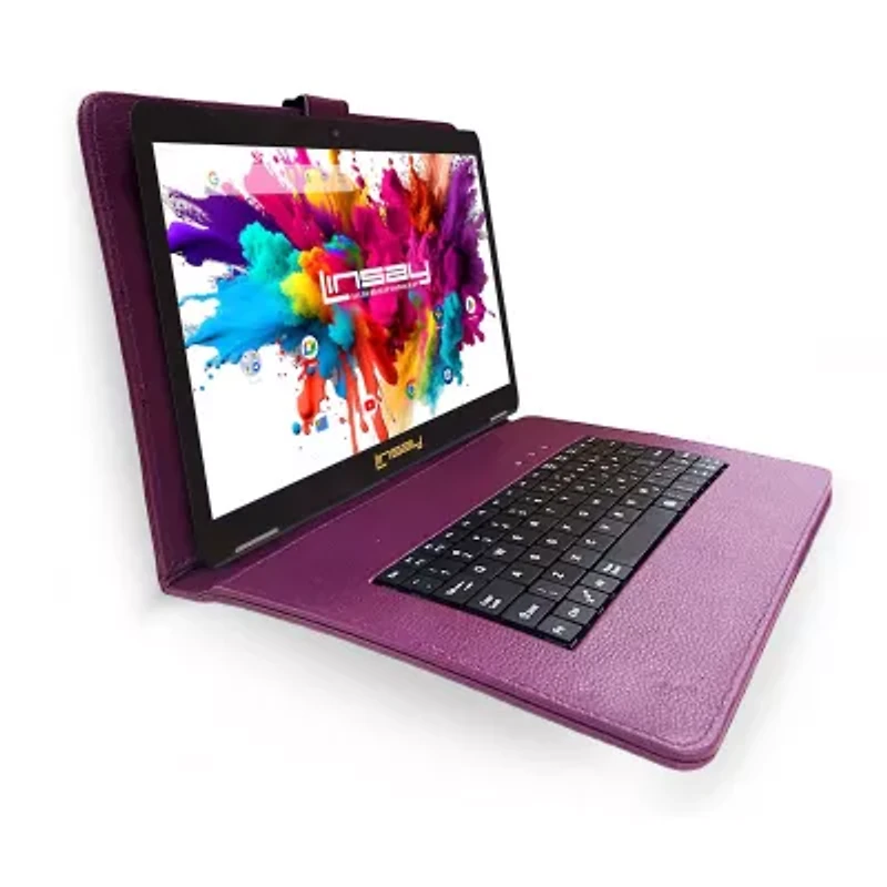 LINSAY® 10.1 Octa Core 128Gb Android 15 Tablet Purpleple Keyboard