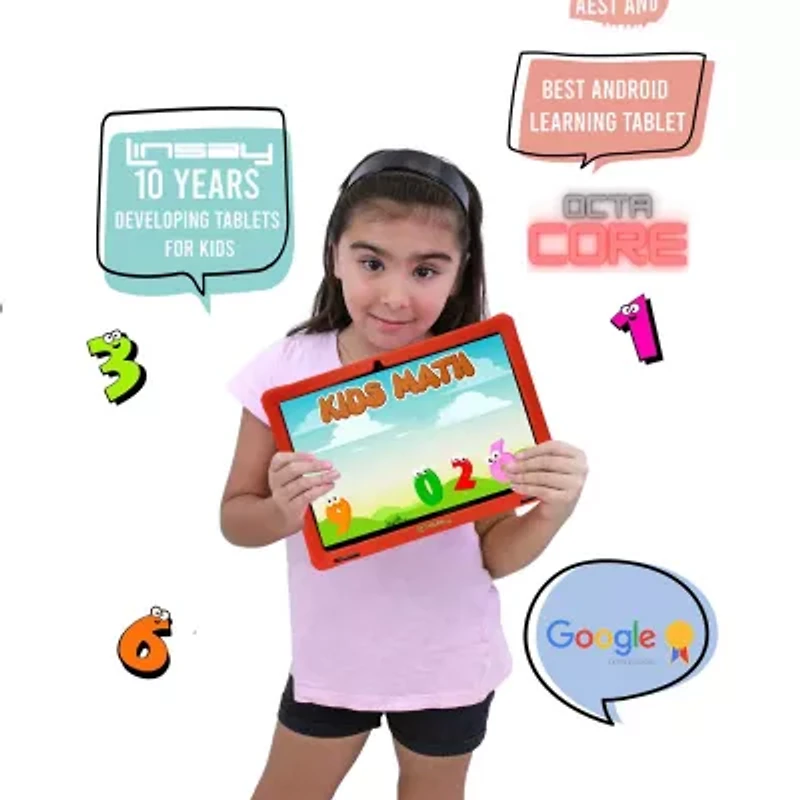 LINSAY® 10.1 Octa Core 128Gb Android 15 Tablet Kids Red