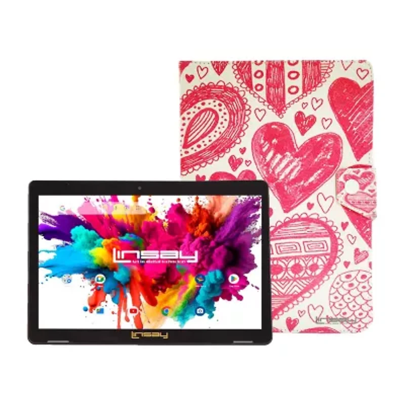 LINSAY® 10.1 Octa Core 128Gb Android 15 Tablet Love Shape Case