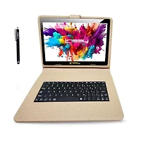 LINSAY® 10.1 Octa Core 128Gb Android 15 Tablet Sand Keyboard