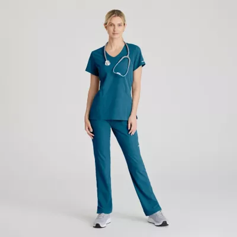 Skechers Sk202 Breeze 3-Pocket Mid-Rise Straight Leg Womens Petite Tag Free Stretch Fabric Moisture Wicking Scrub Pant