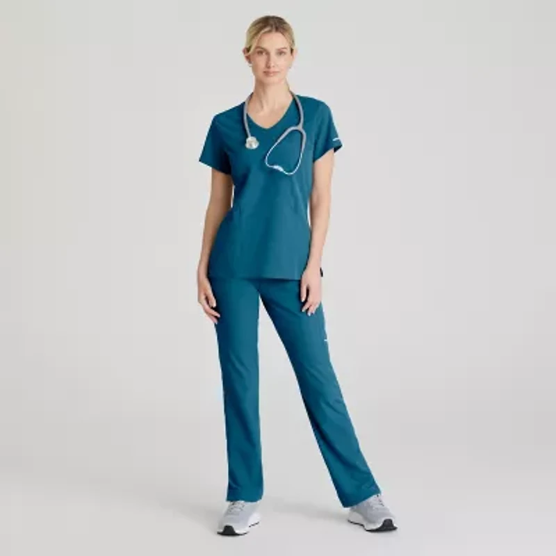 Skechers Sk202 Breeze 3-Pocket Mid-Rise Straight Leg Womens Plus Tall Tag Free Stretch Fabric Moisture Wicking Scrub Pant