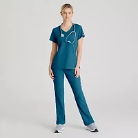 Skechers Sk202 Breeze 3-Pocket Mid-Rise Straight Leg Womens Plus Tall Tag Free Stretch Fabric Moisture Wicking Scrub Pant