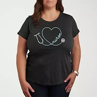 Nurse Womens Plus Crew Neck Short Sleeve T-Shirt