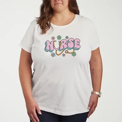 Nurse Womens Plus Crew Neck Short Sleeve T-Shirt
