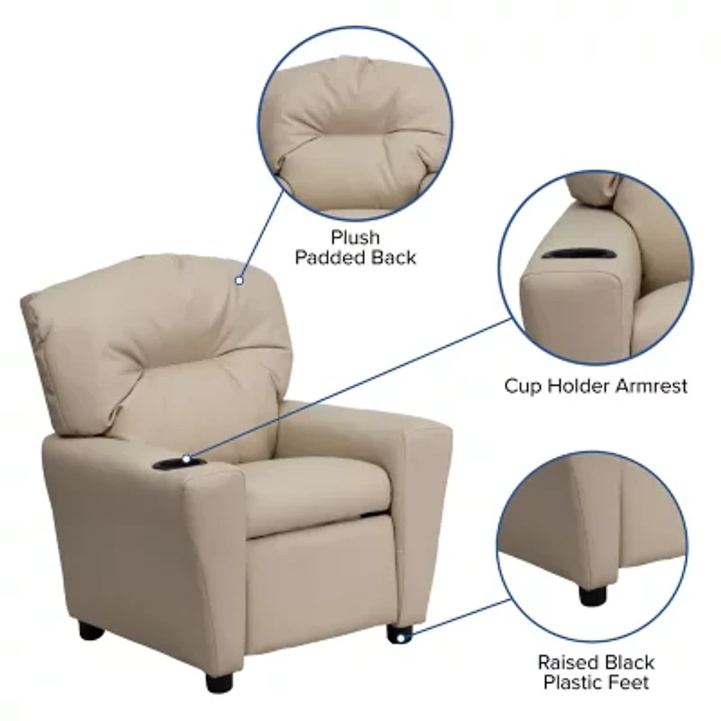 Chandler Plush Recliner with Cup Holder for Kids