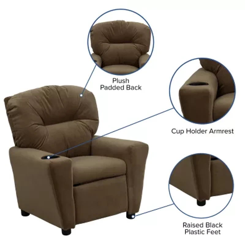 Chandler Plush Recliner with Cup Holder for Kids