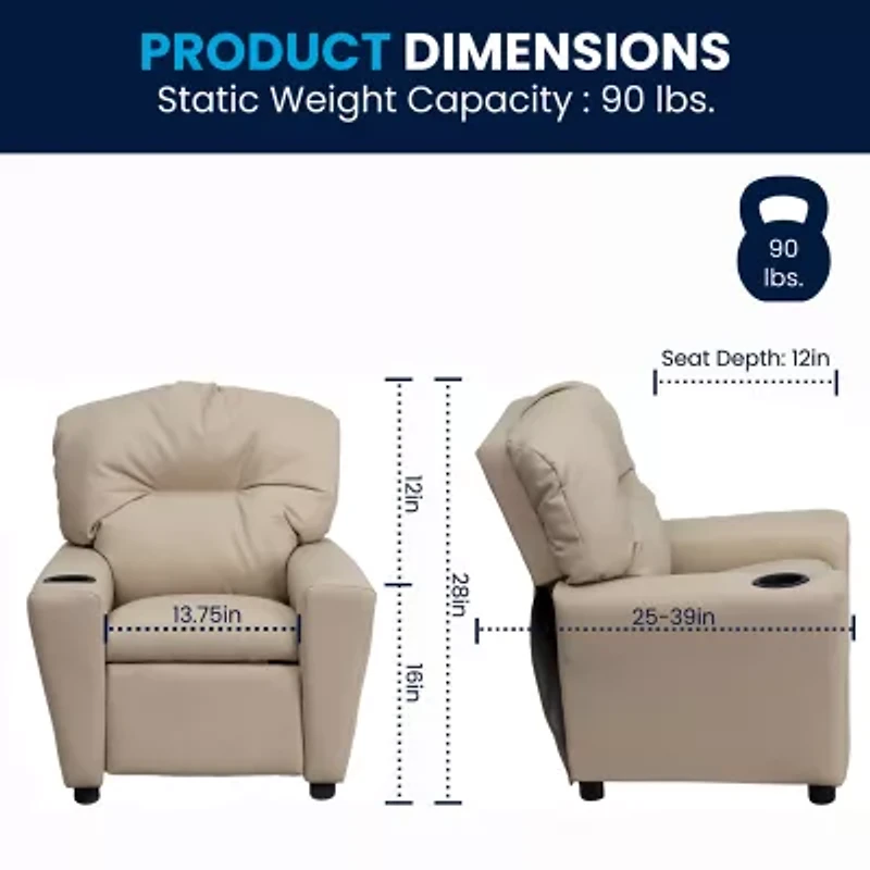 Chandler Plush Recliner with Cup Holder for Kids
