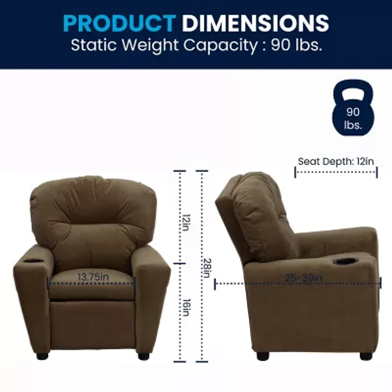 Chandler Plush Recliner with Cup Holder for Kids