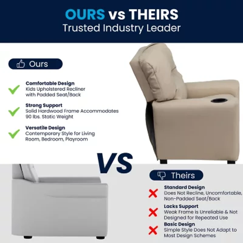 Chandler Plush Recliner with Cup Holder for Kids