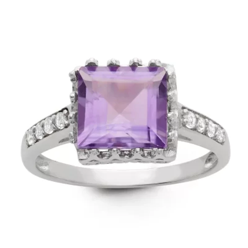 Womens Genuine Purple Amethyst Sterling Silver Cocktail Ring
