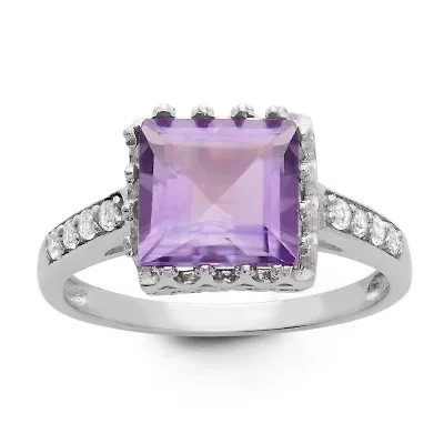 Womens Genuine Purple Amethyst Sterling Silver Cocktail Ring