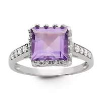 Womens Genuine Purple Amethyst Sterling Silver Cocktail Ring