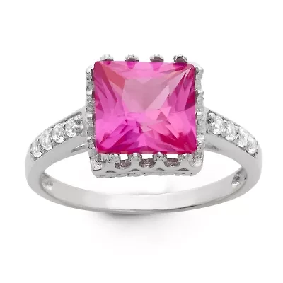 Womens Lab Created Pink Sapphire Sterling Silver Cocktail Ring
