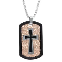 Mens Sterling Silver Cross Dog Tag 24 Inch Pendant Necklace