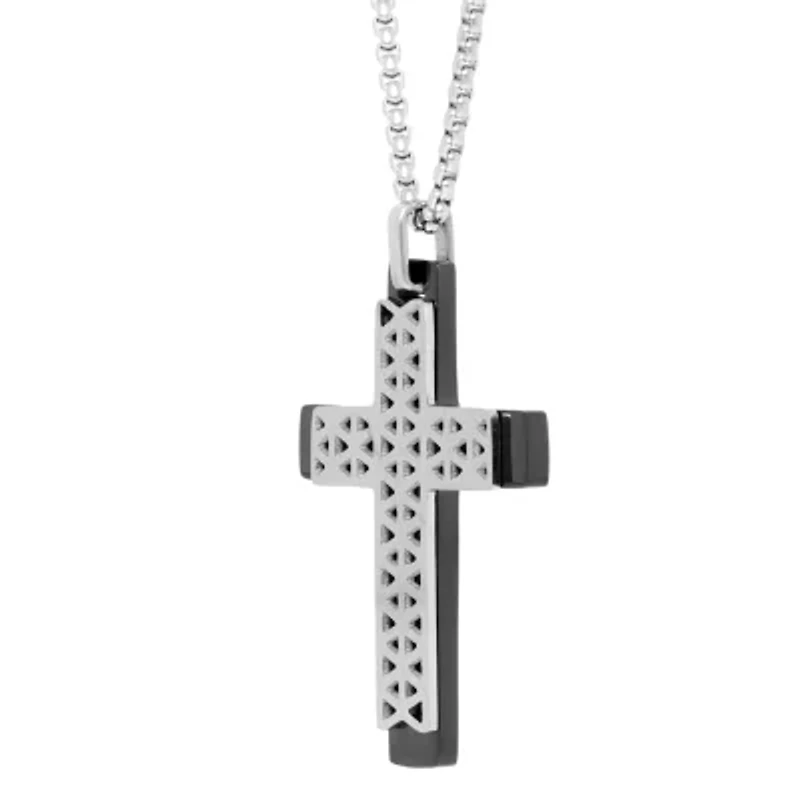 Mens Sterling Silver Cross 24 Inch Pendant Necklace