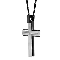 Mens White Cubic Zirconia Sterling Silver Cross 24 Inch Pendant Necklace