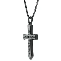 Mens White Cubic Zirconia Sterling Silver Cross 24 Inch Pendant Necklace