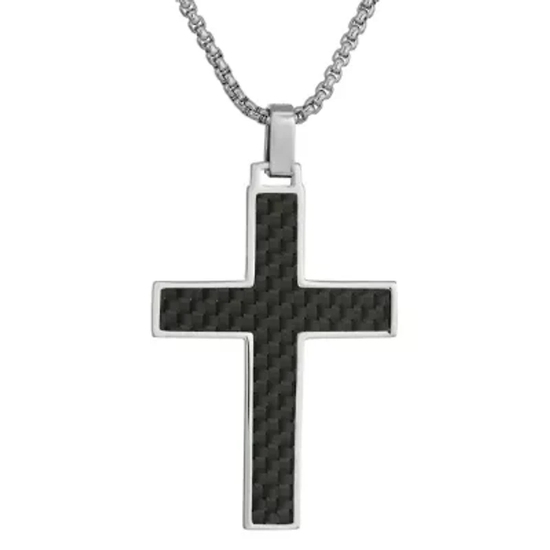 Mens Sterling Silver Cross 24 Inch Pendant Necklace
