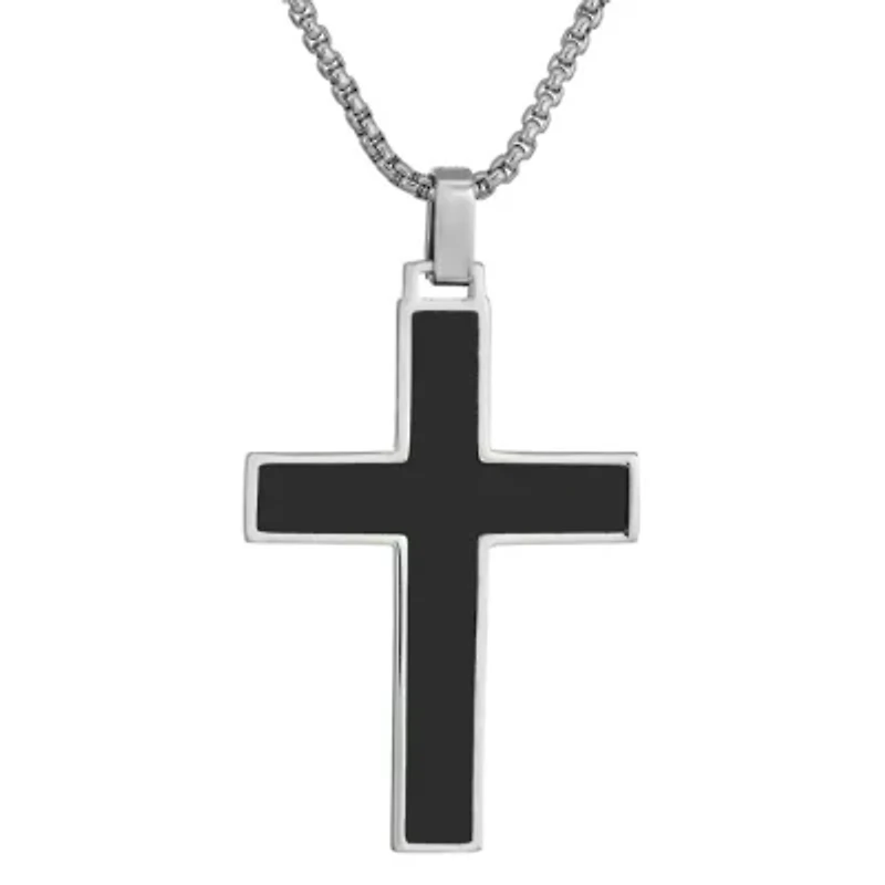 Mens Sterling Silver Cross 24 Inch Pendant Necklace