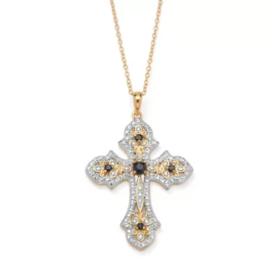 Womens Diamond Accent Genuine Blue Sapphire 18K Gold Over Silver Cross 18 Inch Pendant Necklace