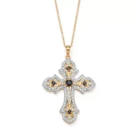 Womens Diamond Accent Genuine Blue Sapphire 18K Gold Over Silver Cross 18 Inch Pendant Necklace