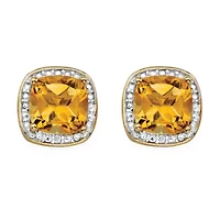 Diamond Accent Genuine Yellow Citrine 14K Gold Over Silver 10mm Stud Earrings