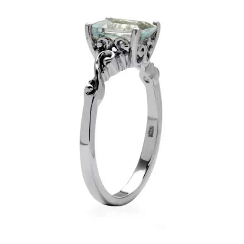 Womens Genuine Blue Aquamarine Platinum Over Silver Cocktail Ring