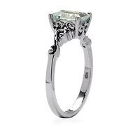 Womens Genuine Blue Aquamarine Platinum Over Silver Cocktail Ring