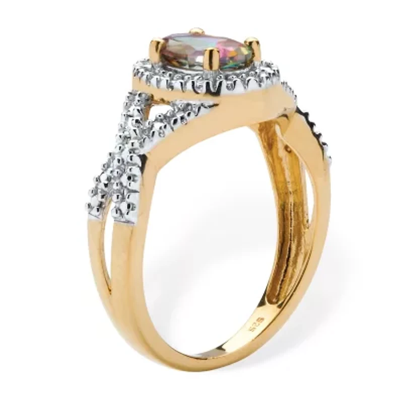 Womens Diamond Accent Genuine Mystic Fire Topaz 18K Gold Over Silver Cocktail Ring