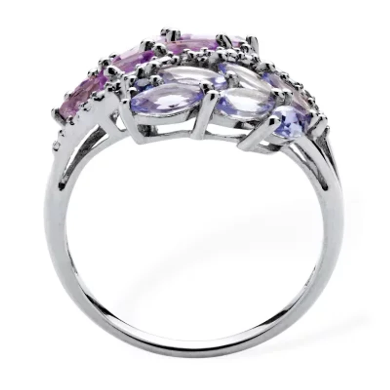 Womens Genuine Purple Amethyst Platinum Over Silver Cocktail Ring