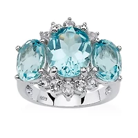 Womens Genuine Blue Topaz Platinum Over Silver Cocktail Ring