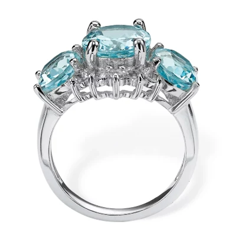 Womens Genuine Blue Topaz Platinum Over Silver Cocktail Ring