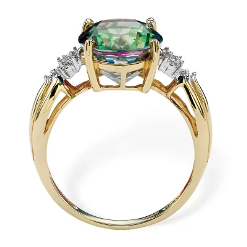 Womens Diamond Accent Genuine Mystic Fire Topaz 18K Gold Over Silver Cocktail Ring