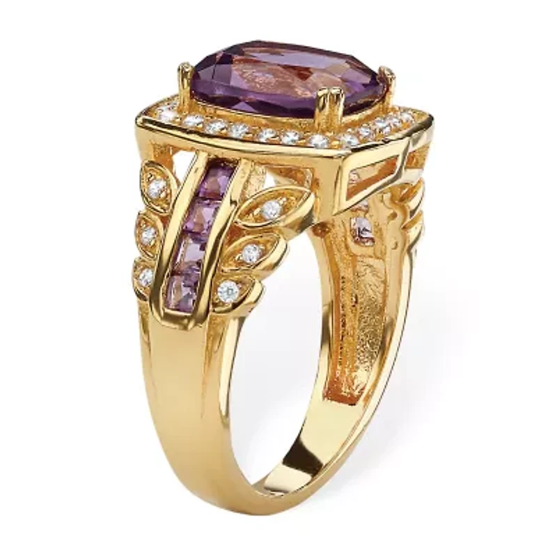 Womens Genuine Purple Amethyst 14K Gold Over Silver Halo Cocktail Ring